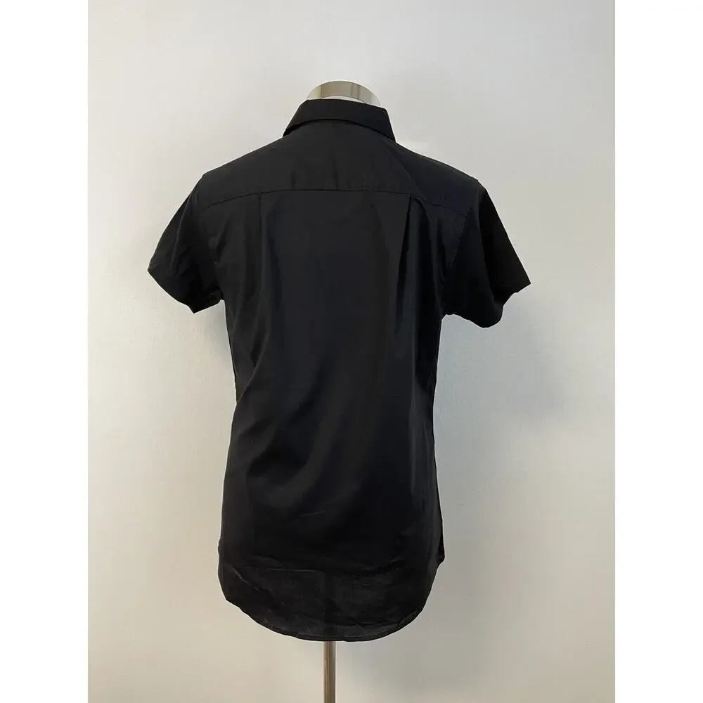 Sik Silk Mens Shirt Small Button Up Embroidered Black Short Sleeve Siksilk N18